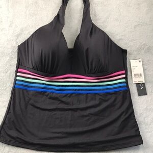 La blanca Black Spectrum  Tankini Top Halter Size 12  New